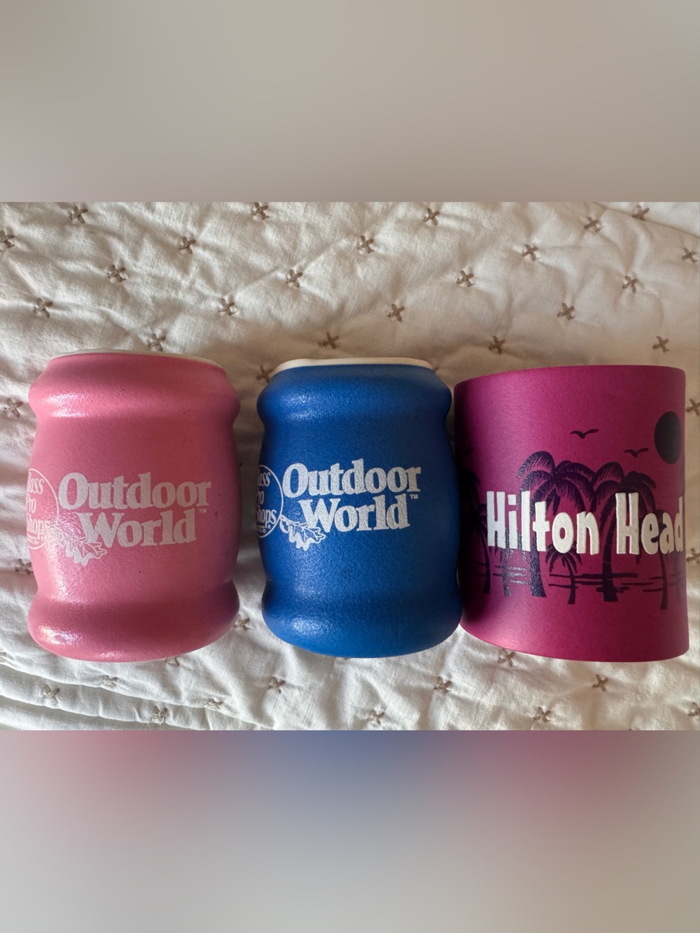 Bass Pro Shops Pink and Blue Outdoor World Neoprene Can Coolers